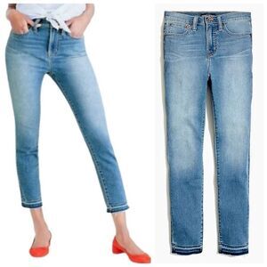 J. Crew Mercantile High Waisted Raw Hem Skinny Jeans Medium Wash Blue L1659